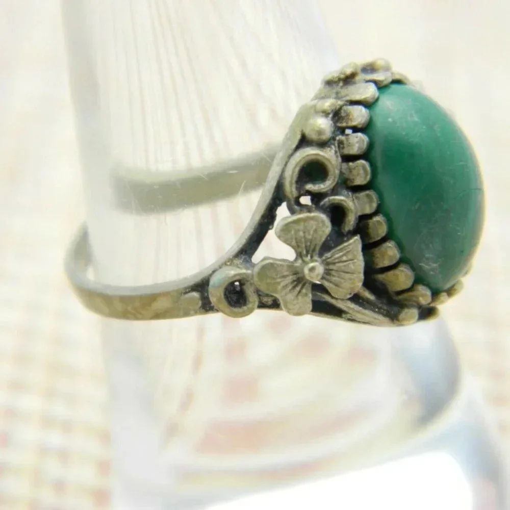 Green Malachite Silver Tone Art Nouveau Style